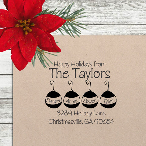 Holiday Return Address Stamp - "Family Ornaments"