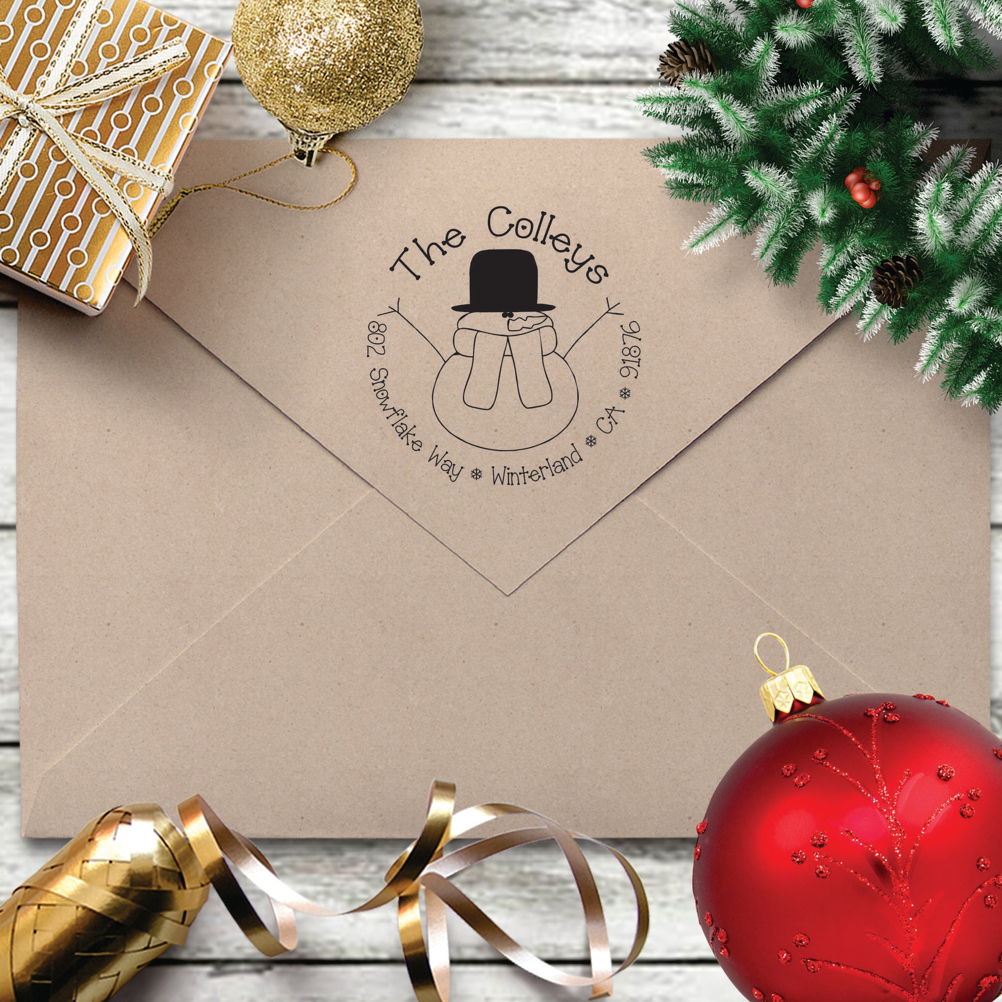 Holiday Return Address Stamp - "Snowman"