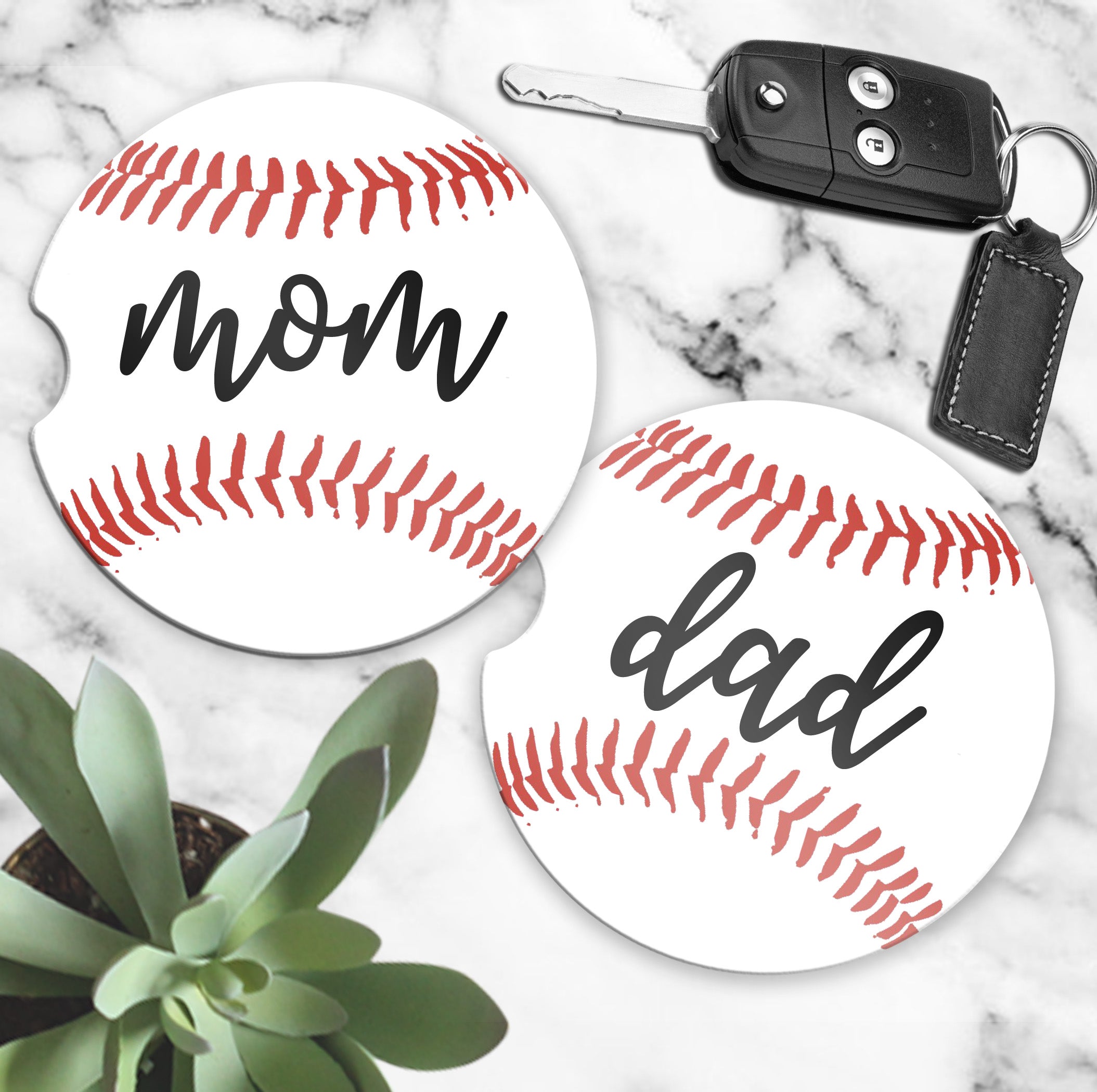 Car Coasters (set of 2) - Baseball Mom & Dad