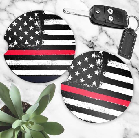 Car Coasters (set of 2) - Firefighter Red Line