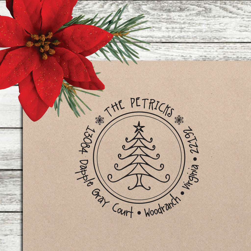 Holiday Return Address Stamp - "Swirly Tree"